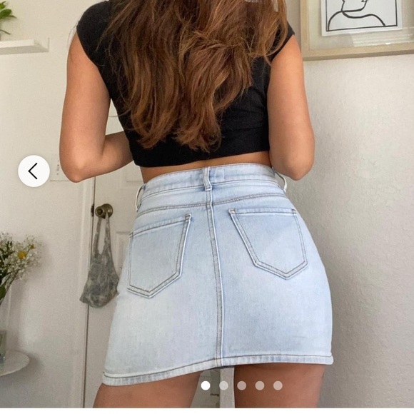 PACSUN Light Wash Denim High Waisted Mini Skirt - Picture 2 of 7